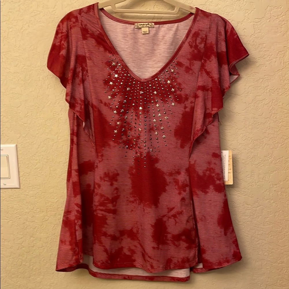 Energie Red Ruffled Cap Sleeve Blouse